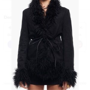 Lioness Black Teddy Coat with Faux Fur Trim